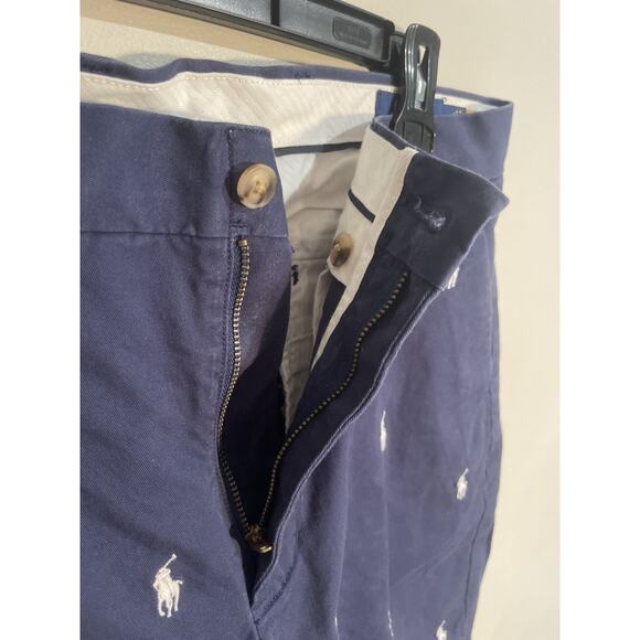Polo Ralph Lauren Shorts Mens 33 Pony All Over Print Logo Embroidered Blue - Picture 2 of 8